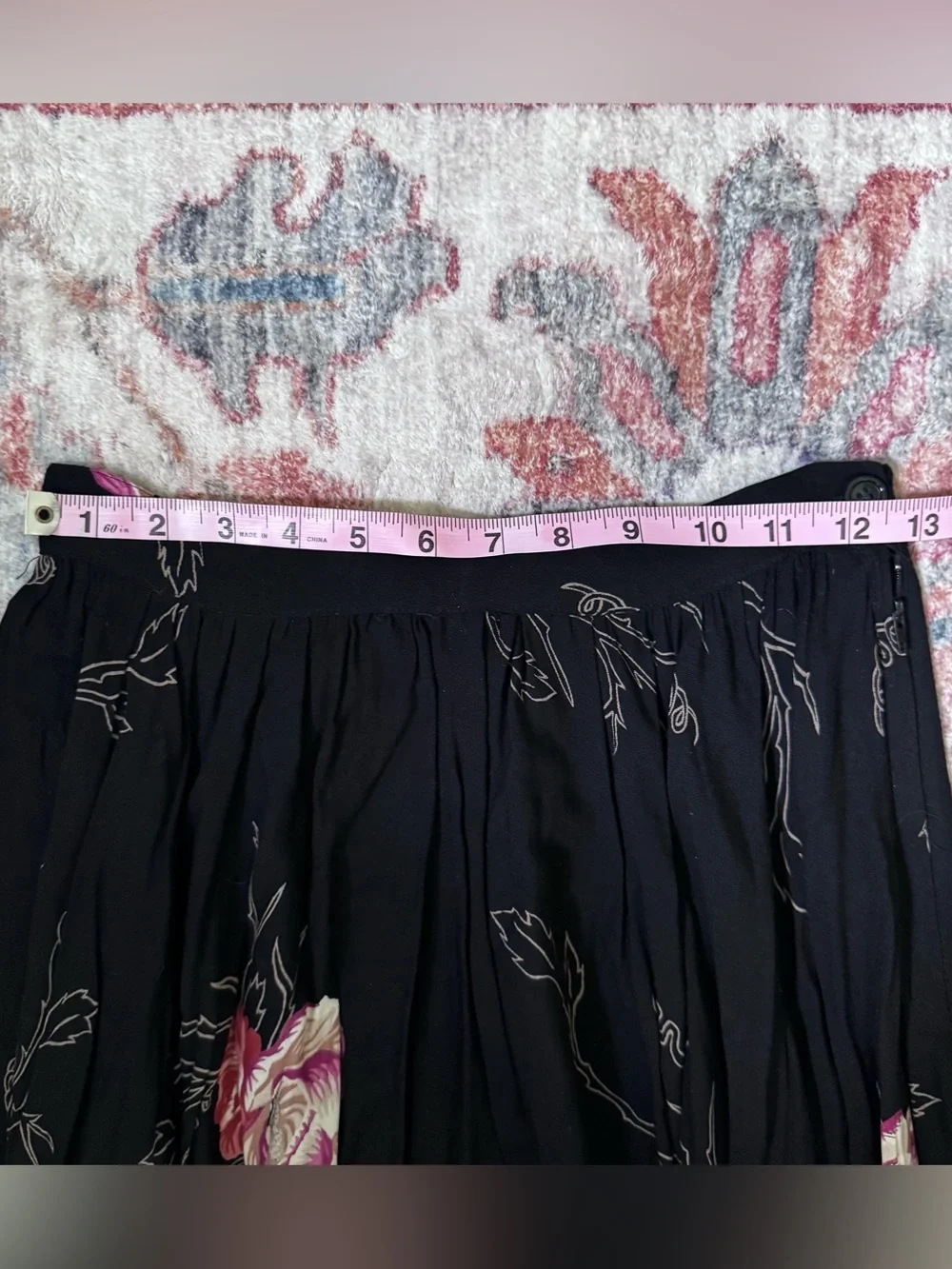VTG B.D. Star Union Tag Black Maxi Skirt with Pink Floral Print Sz XS